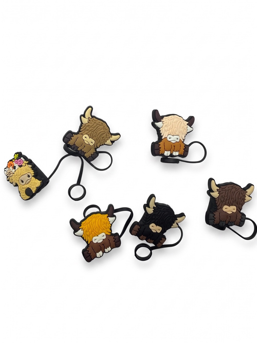 Adorable Highland Cow Straw Topper Bundle – Set of 6